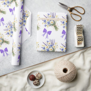 Papel De Presente Presente Floral Azul Claro e Lavanda