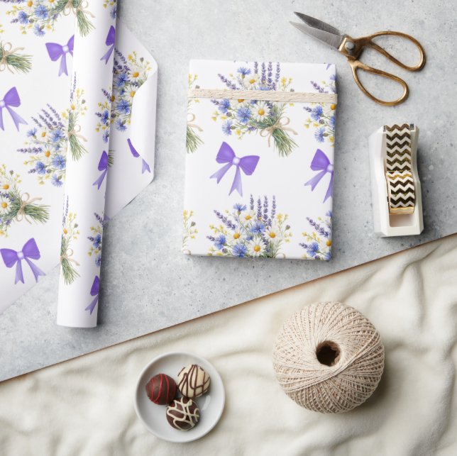 Papel De Presente Presente Floral Azul Claro e Lavanda (Artesanato)