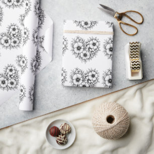Papel De Presente Presente Floral Branca e Negra Aestética Moderna
