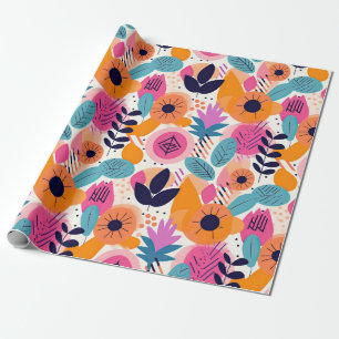 Papel De Presente Presente Floral Caprichoso no Estilo Retro Boho de