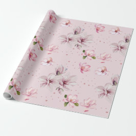Papel De Presente Presente Floral de Aquarela Rosa Bege Magnólia