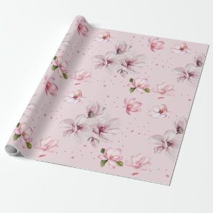 Papel De Presente Presente Floral de Aquarela Rosa Rubor Magnólia
