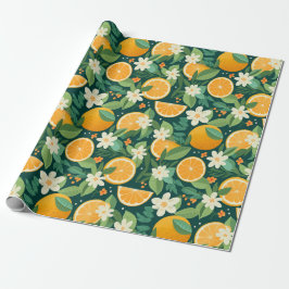 Papel De Presente Presente Floral do Pomar de Citrinos Escuros