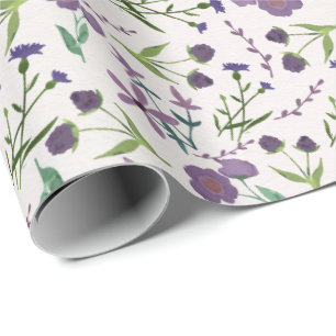 Papel De Presente Presente Floral em Aquarela Roxo Verde para ela