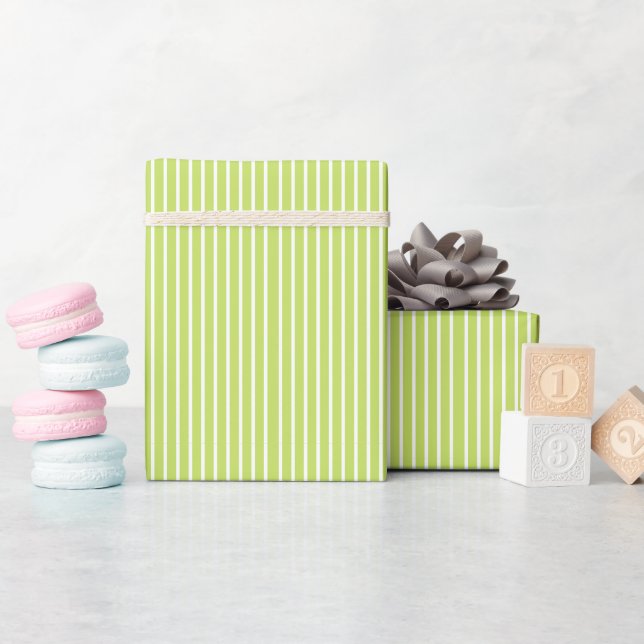 Papel De Presente Presente Listrado de Verde e Branco Fofo e Elegant (Chá de bebê)