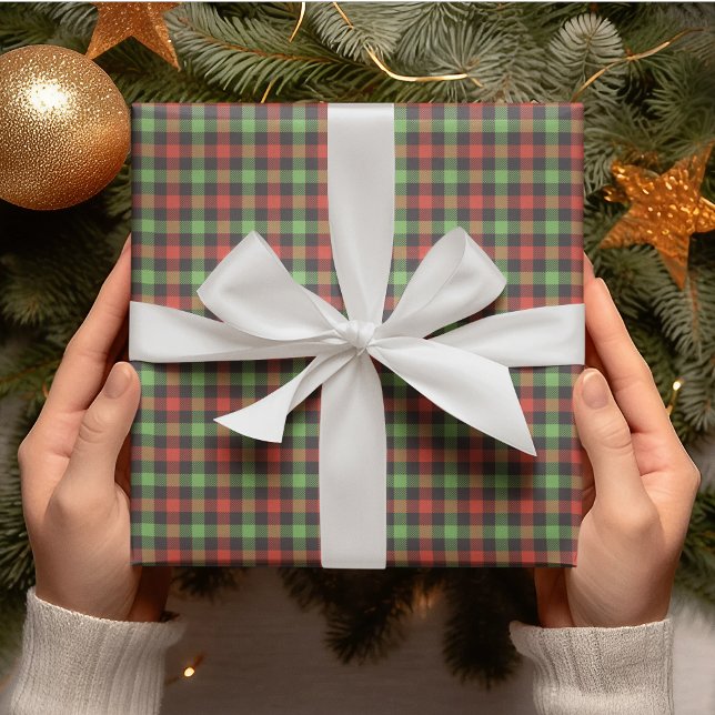 Papel De Presente Presente na moda Vermelho Brilhante e Xadrez Verde (Criador carregado)