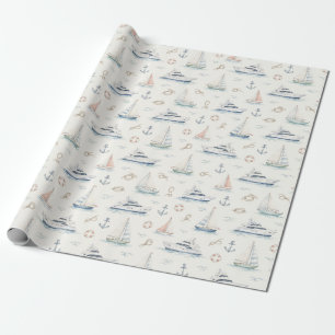 Papel De Presente Presente Náutico Aquarela Âncora de Barco Clássico