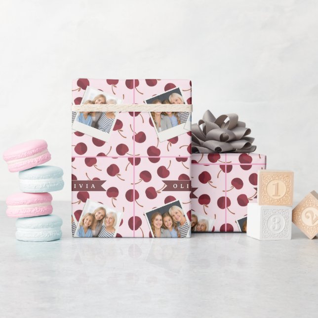 Papel De Presente Presente Personalizado com Estampa Cereja Estética (Chá de bebê)