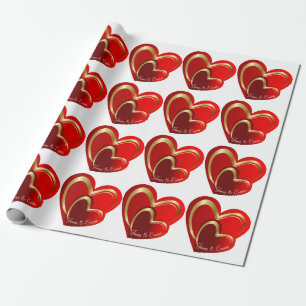 Papel De Presente Presente Personalizado Corações Vermelhos de Amor