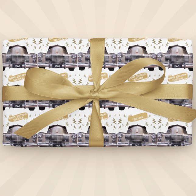 Papel De Presente Presente Personalizado de Aniversário Cadillac dos (1940s Cadillac Milestone Wrapping Paper: Nostalgic elegance for car enthusiasts! )