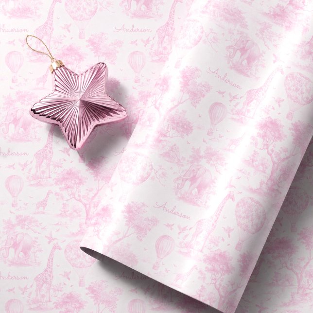 Papel De Presente Presente Personalizado de Chuveiro de Bebê Safari  (pink toile safari gift wrapping paper baby shower gift idea girl baby newborn baby girl gift wrappin)