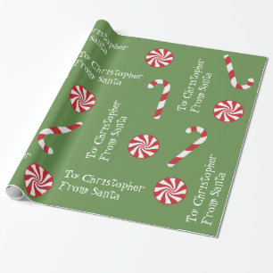 Papel De Presente Presente personalizado do verde dos doces do Natal