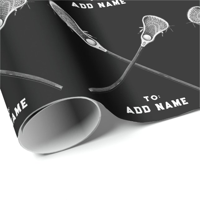 Papel De Presente Presente Preto Esportes Lacrosse (Ponta do rolo)