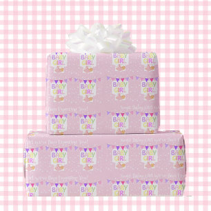 Papel De Presente Presente rosa de chá de fraldas personalizado