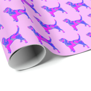 Papel De Presente Presente Rosa/Rosa Azul Cachorro Silhueta Cinza