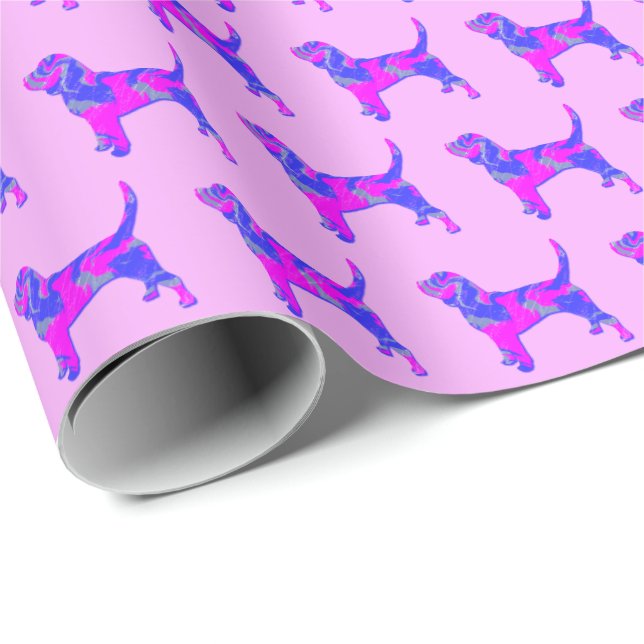 Papel De Presente Presente Rosa/Rosa Azul Cachorro Silhueta Cinza (Ponta do rolo)