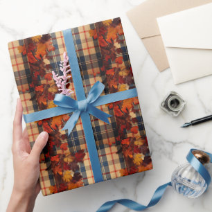 Papel De Presente Presente Rustic Vintage Autumn Floral Xadrez