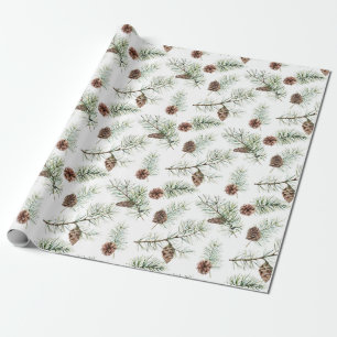 Papel De Presente Presente Rustic Winter Christmas Pinecone Branch