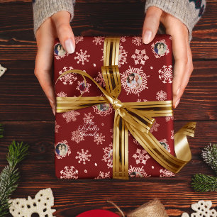 Papel De Presente Presente Vermelho Com Glitter De Neve Dourado Com