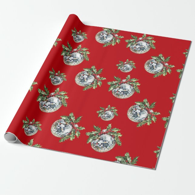 Papel De Presente Presente Vermelho de Natal do Feriado da Bola de D (Desenrolado)