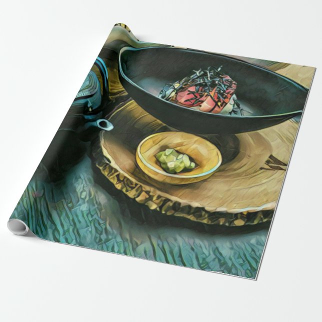 Papel De Presente Presente Vintage Sushi (Desenrolado)