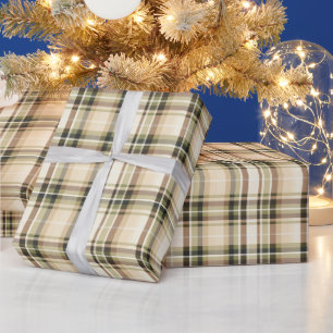 Papel De Presente Presente Xadrez Tartan Bege Marrom Verde para Ele
