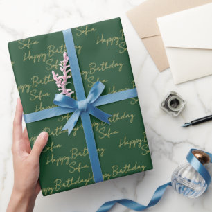 Papel De Presente PresentePersonalizado Feliz Aniversário Verde Eleg