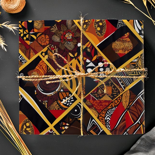 Papel De Presente Presentes Afro-Americanos de Ancara, Tribais Vibra (Vibrant Tribal Ankara African American Gifts Wrapping Paper)