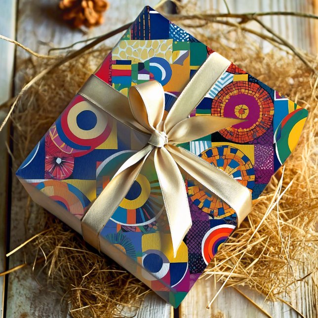 Papel De Presente Presentes Afro-Americanos de Patches Geométricas V (Vibrant Geometric Patchwork African American Gifts Wrapping Paper)