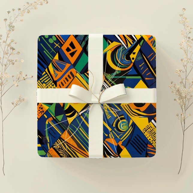 Papel De Presente Presentes Afro-Americanos Geométricos da Abstrato  (Ethnic Abstract Geometric African American Gifts Wrapping Paper)