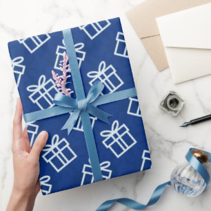 Papel De Presente Presentes brancos de Natal com fundo azul