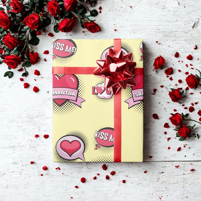 Papel De Presente Presentes cardíacos fofos com estilo personalizado (Criador carregado)