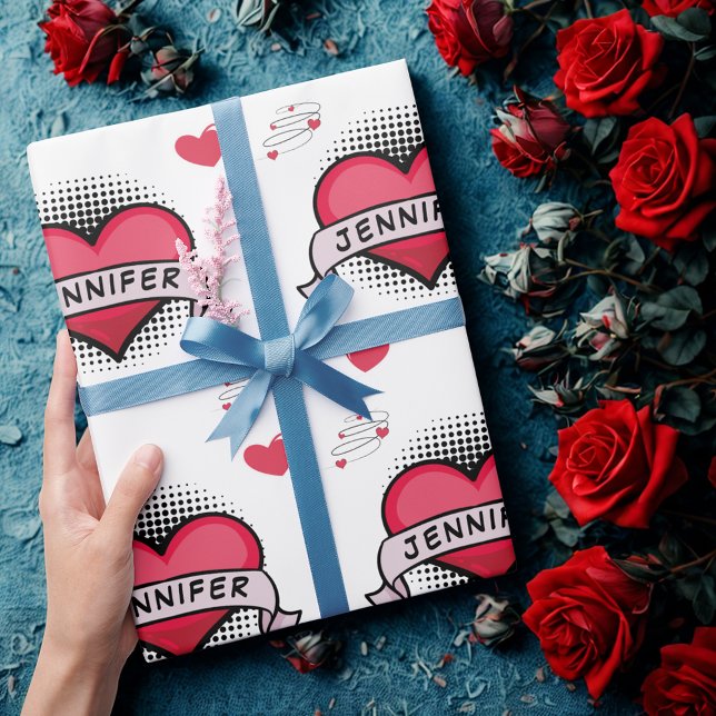 Papel De Presente Presentes de coração branco no estilo dos quadrinh (Criador carregado)