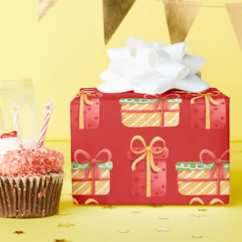 Papel De Presente "Presentes de Natal Amarelos, Vermelhos"