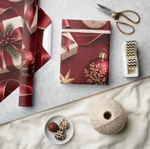 Papel De Presente Presentes de Natal Burgundy Profundo