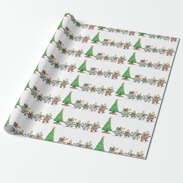 Papel De Presente Presentes de Natal dançantes de desenho animado fo (Desenrolado)