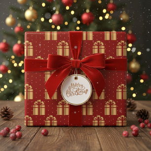 Papel De Presente Presentes De Natal Dourados E Vermelho Festivo