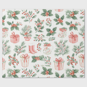 Papel De Presente Presentes de Natal e Verduras Florais