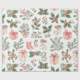 Papel De Presente Presentes de Natal e Verduras Florais