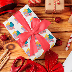Papel De Presente Presentes de Natal Engraçados Dourados Vermelhos B