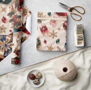 Papel De Presente Presentes de Natal Luxuosos Burgundy Esmeralda