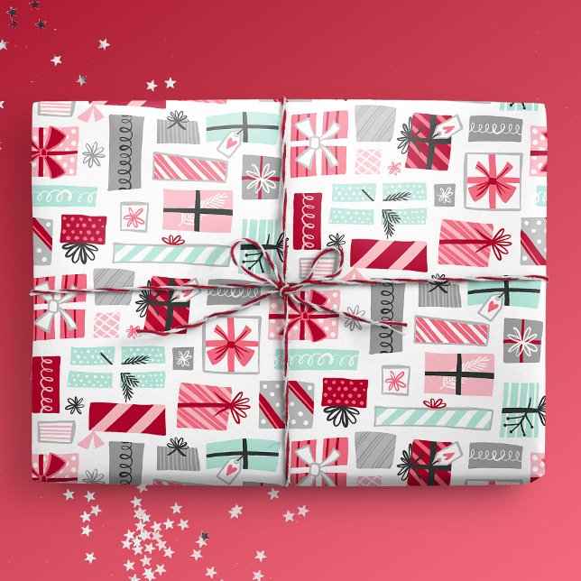 Papel De Presente Presentes de Natal Mint e Red (Mint and Red Christmas Presents Gift Mockup)