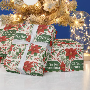 Papel De Presente Presentes de Natal para a Vovó Florais Poinsettias