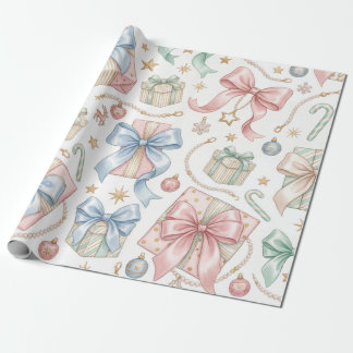 Papel De Presente Presentes de Natal Pastel Laços de Seda e Pérolas