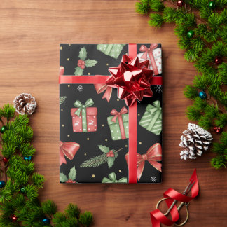 Papel De Presente Presentes de Natal, Preto