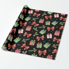Papel De Presente Presentes de Natal, Preto