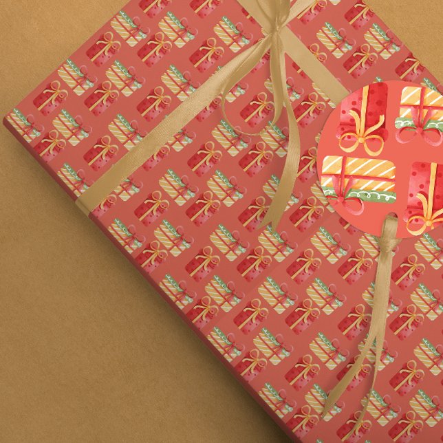Papel De Presente Presentes de Natal Vermelho e Amarelo Papel Laranj (Criador carregado)
