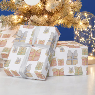 Papel De Presente Presentes de Natal Vintage Fofos Pintados à Mão
