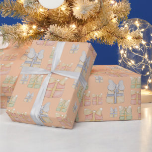 Papel De Presente Presentes de Natal Vintage Fofos Pintados à Mão