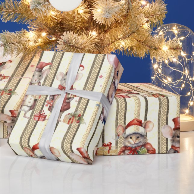 Papel De Presente Presentes de Ratos e Listras Natal  (Feriados)